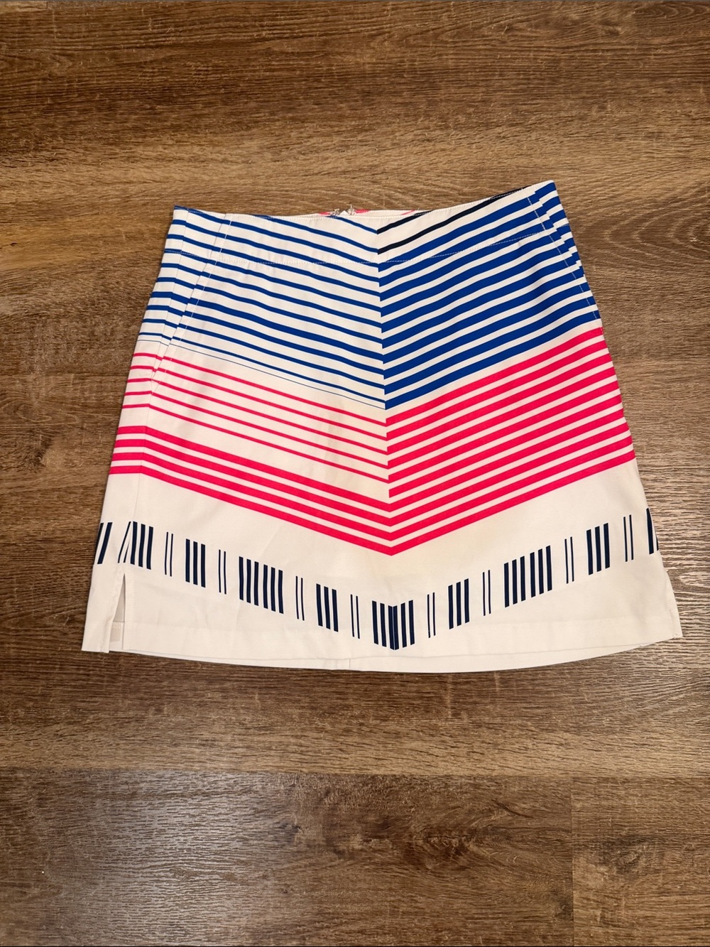 Lady Hagen White Mini Skirt with Blue and Pink Chevron Stripes